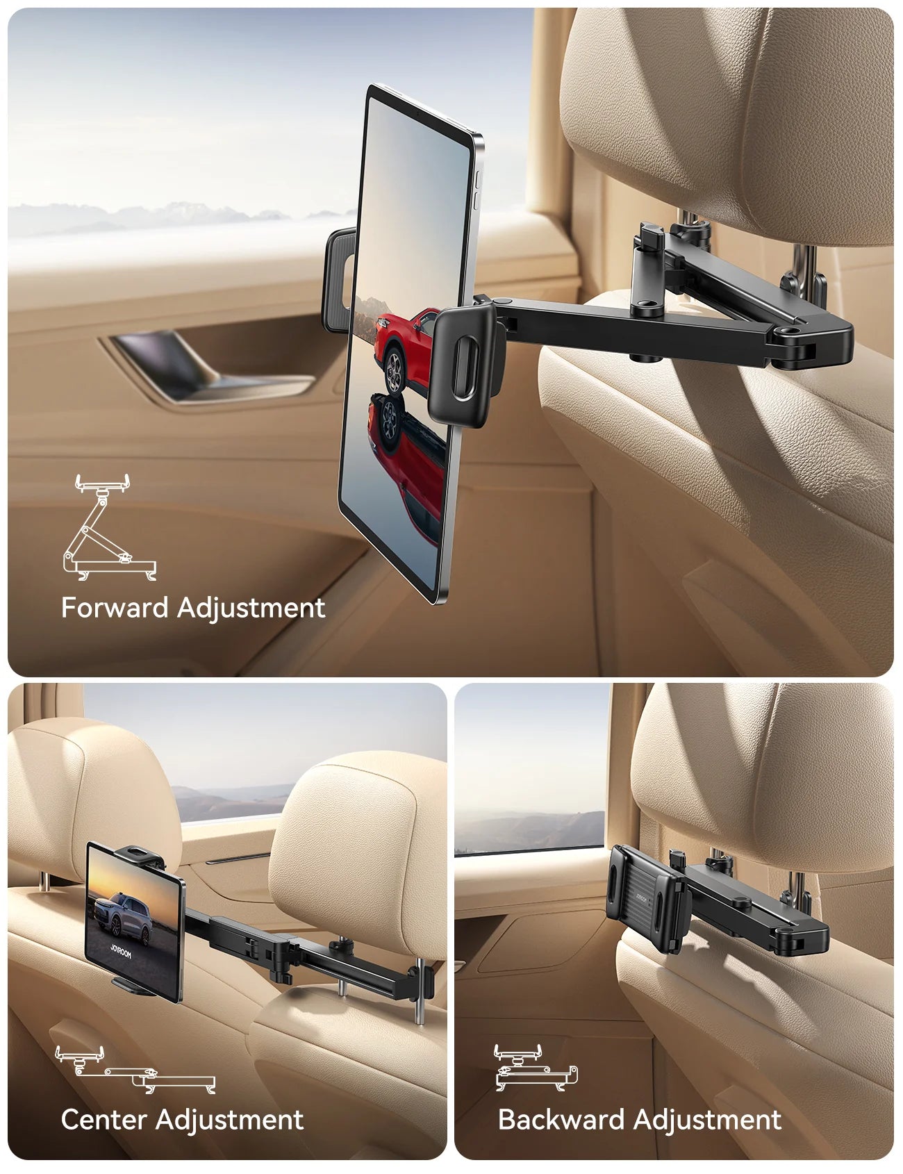 Joyroom JR-ZS433 Car Headrest Tablet Holder – Adjustable Mount, Black