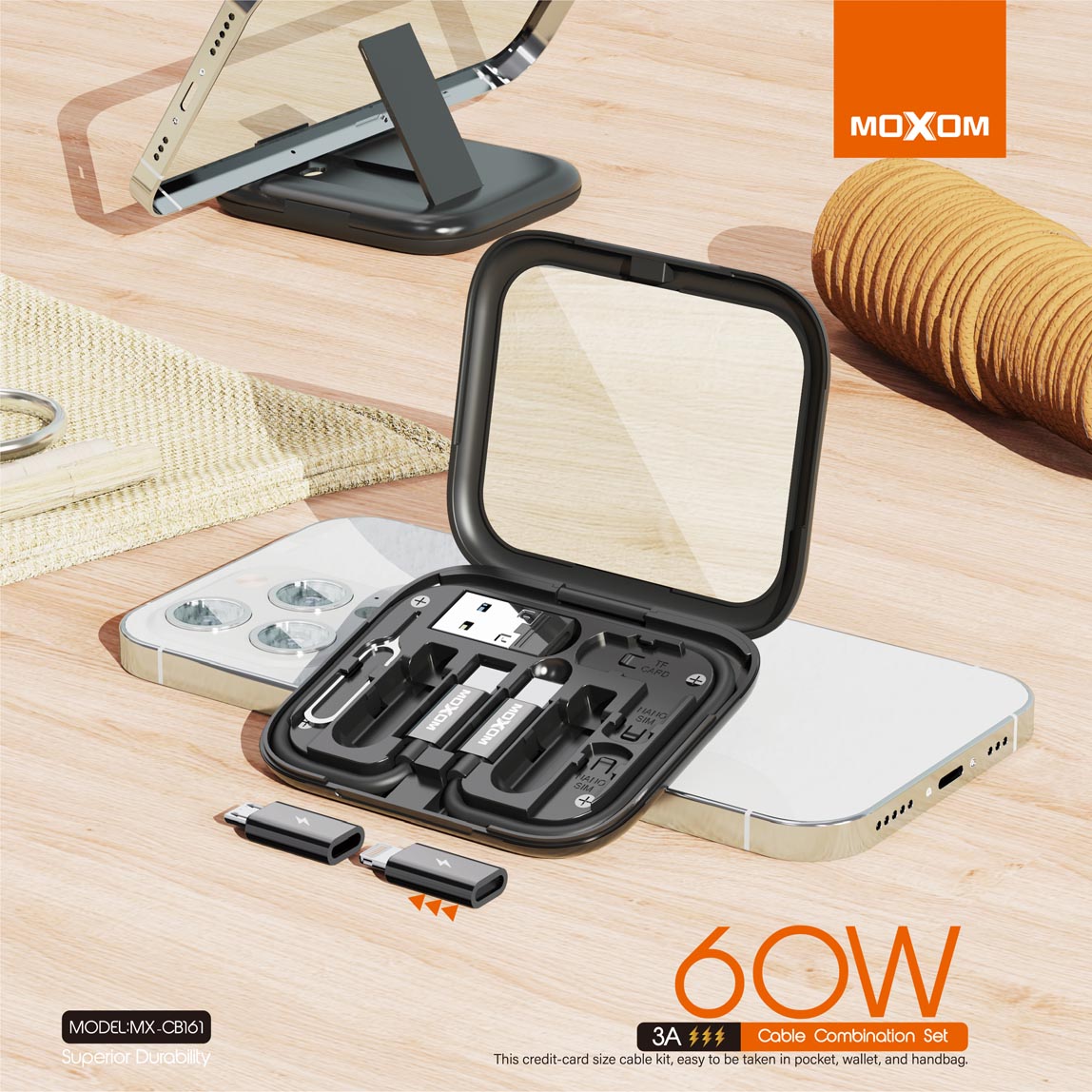 Moxom MX-CB161 Superior Durability Cable Multiple 3A 60W PD Type C Micro Iphone USB Combination Set Adapter CB161 - Saif Al Najmi Kw
