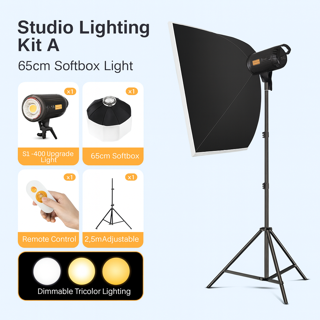 Studio Lighting Kit A – 65cm Softbox with S1-400 Upgrade Light & Remote