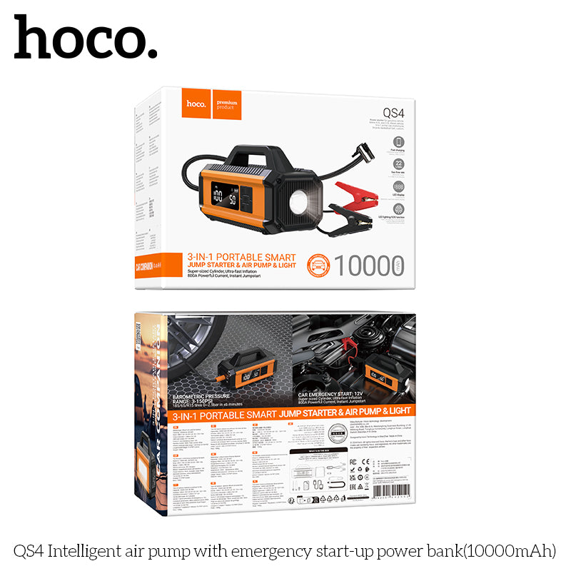 Hoco QS4 Air Pump with Emergency Start Power Bank 10000mAh - Multi-Function Portable Power - Saif Al Najmi Kw