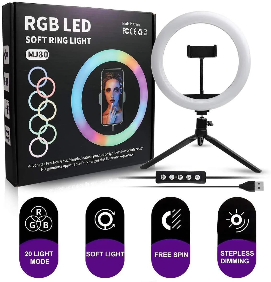 MJ-30 RGB LED Soft Ring Light with Stand - Selfie Light for Photography, Makeup & Live Streaming - Saif Al Najmi Kw