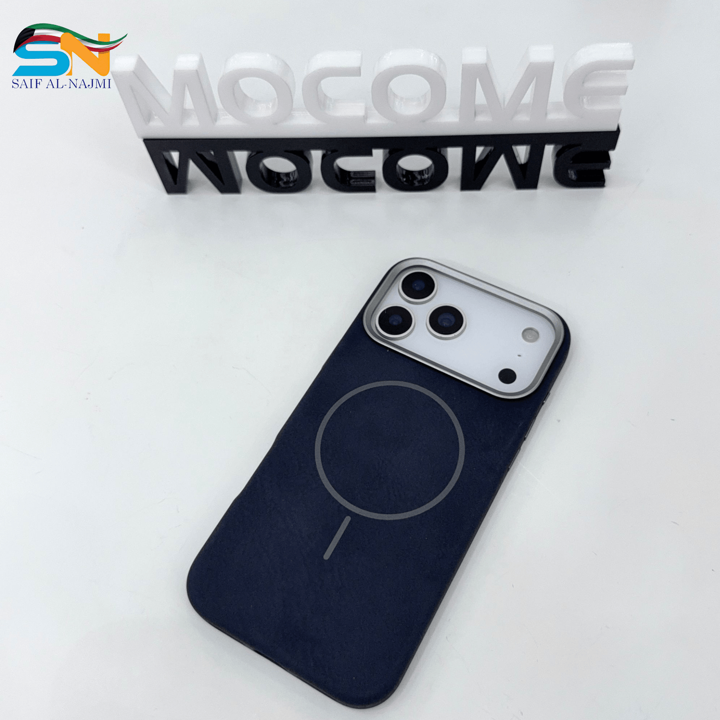 MOCOME MagSafe iPhone 17 Pro / 17 Pro Max Leather Case – Magnetic Ring (Dark Blue) - Saif Al Najmi KwPhone CaseMOCOMESaif Al Najmi KwiPhone 17 PROMOCOME MagSafe iPhone 17 Pro / 17 Pro Max Leather Case – Magnetic Ring (Dark Blue)