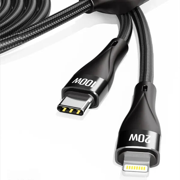 MOXOM 100W 2 - in - 1 Fast Charging Cable - Type - C to Type - C & Lightning, Nylon Braided, Black - Saif Al Najmi KwData CablesMOXOMSaif Al Najmi KwMX-CB156131560MOXOM 100W 2 In 1 Multi Charging Fast Charger Data Cable Nylon Braided Type - C to Type - C Lightning Data Cable - Black - Saif Al Najmi Kw