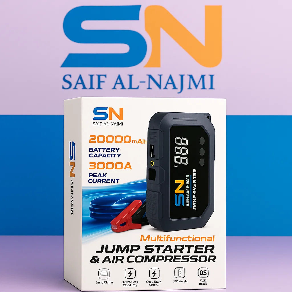 SN 20000mAh Multifunctional Jump Starter & Air Compressor – 3000A Peak Car Booster Power Bank