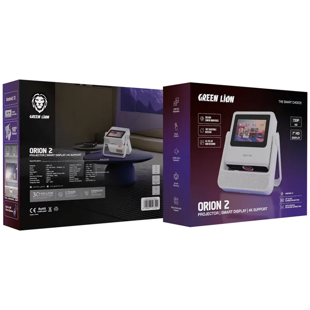 Orion 2 Smart Projector 4K Support Smart Display Green Lion - White - Saif Al Najmi KwSmart TVGreen LionSaif Al Najmi KwOrion 2 Smart Projector 4K Support Smart Display Green Lion - White