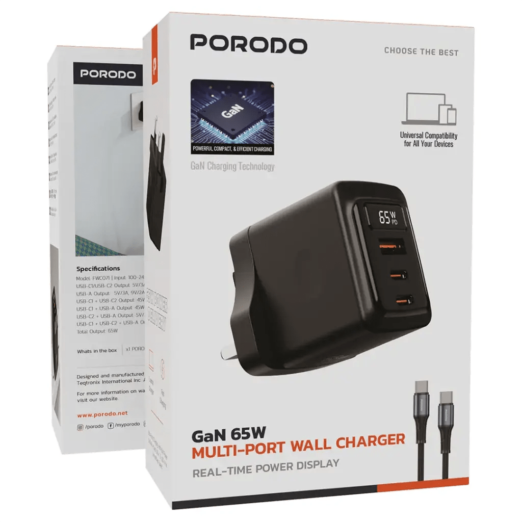 Porodo GaN 65W Multi - Port Wall Charger - Saif Al Najmi KwWall ChargerPorodoSaif Al Najmi KwPorodo GaN 65W Multi - Port Wall Charger