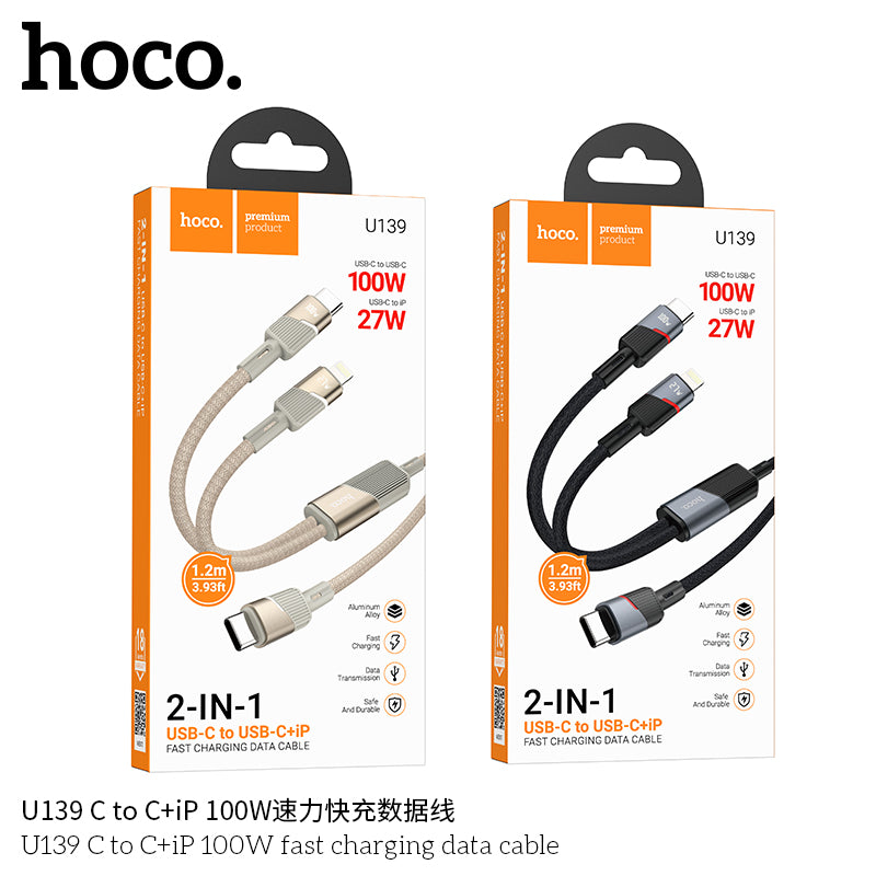 HOCO U139 2-in-1 Fast Charging Cable – Type-C to Type-C + iPhone, 100W/27W - Saif Al Najmi Kw