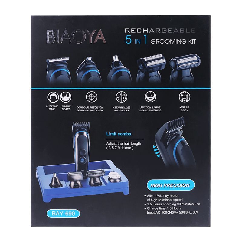 BIAOYA BAY-690 5-in-1 Electric Shaver and Beard Trimmer – Turbo 3D Razor