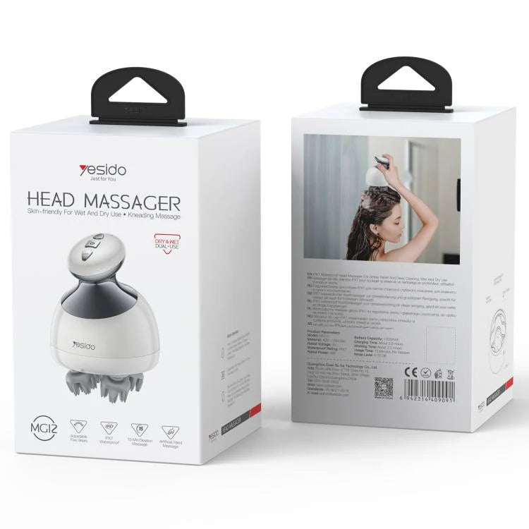 Yesido MG12 Waterproof Intelligent Head Massager – IPX7, White