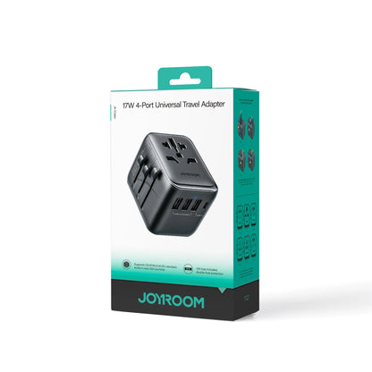 محول سفر عالمي Joyroom بقوة 17 واط مع منافذ USB - أسود (JR-TCW01) 