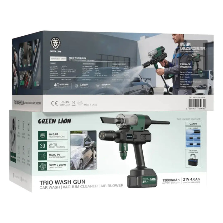 Green Lion Trio Wash Gun GNTRIOWSHGNBK – 3-in-1 Car Washer Vacuum Blower