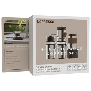 Lepresso Grindo Quattro 4-in-1 Outdoor Coffee Set — Silver