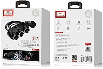 Earldom ES-CS1 Car Socket Charger , Splitter, 2xUSB (F) , 3×12/24V - Saif Al Najmi Kw