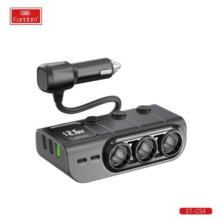 Earldom ES-CS4, 3 Cigarette Lighters, 2 Type C PD outputs, with cord, Black - Saif Al Najmi Kw