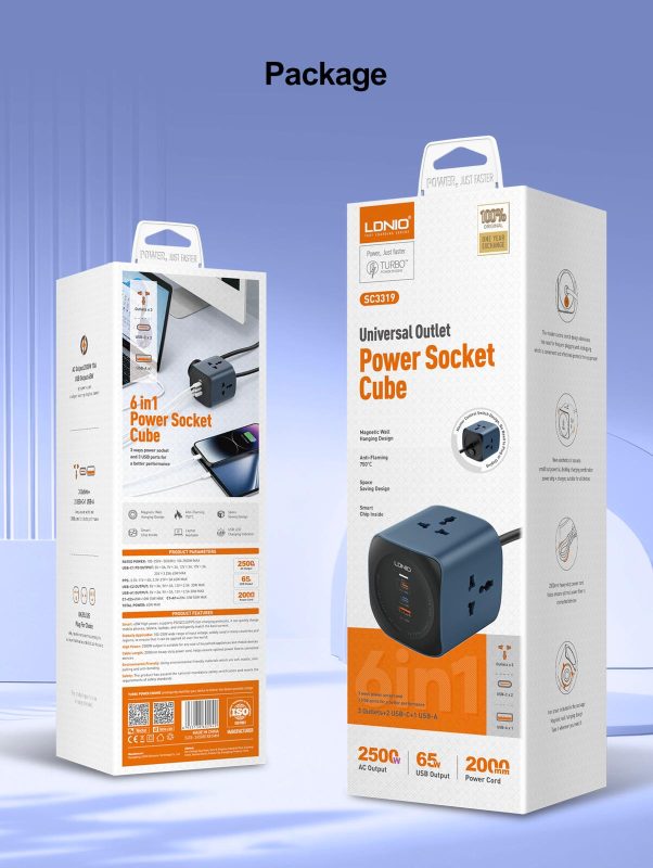 LDNIO SC3319 Universal Power Socket Cube - Multi-Outlet & USB Charging Hub - Saif Al Najmi Kw