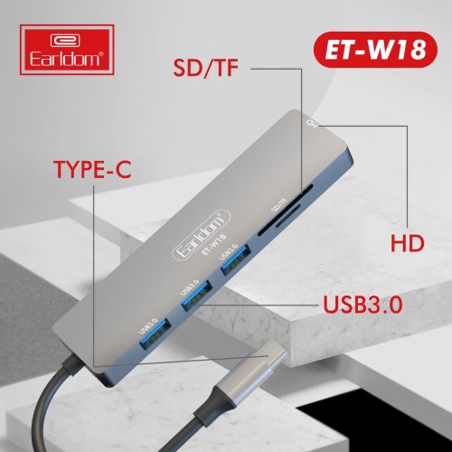 Earldom® W18 USB-C Multi-Function Adapter 6 IN 1 - Saif Al Najmi Kw