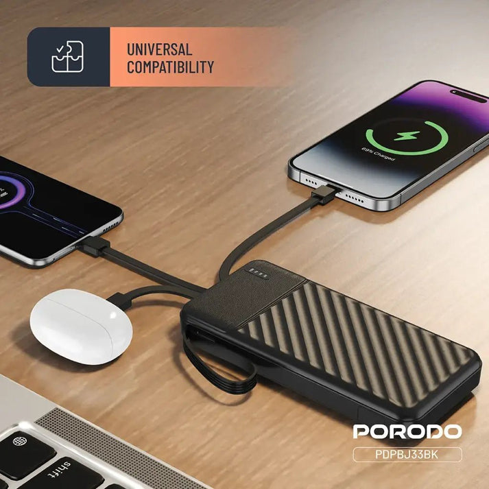 10000mAh Piano Power Bank Built - in Cables 22.5W Fast Charge Porodo - Black - Saif Al Najmi KwPower BanksPorodoSaif Al Najmi Kw10000mAh Piano Power Bank Built - in Cables 22.5W Fast Charge Porodo - Black