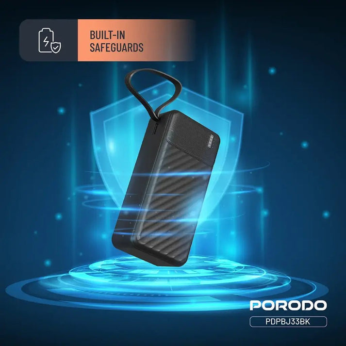 10000mAh Piano Power Bank Built - in Cables 22.5W Fast Charge Porodo - Black - Saif Al Najmi KwPower BanksPorodoSaif Al Najmi Kw10000mAh Piano Power Bank Built - in Cables 22.5W Fast Charge Porodo - Black
