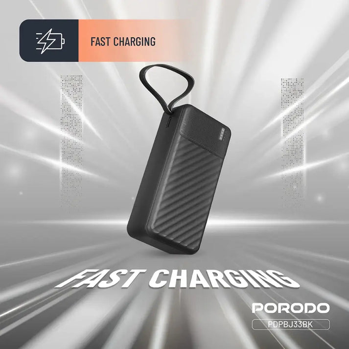 10000mAh Piano Power Bank Built - in Cables 22.5W Fast Charge Porodo - Black - Saif Al Najmi KwPower BanksPorodoSaif Al Najmi Kw10000mAh Piano Power Bank Built - in Cables 22.5W Fast Charge Porodo - Black