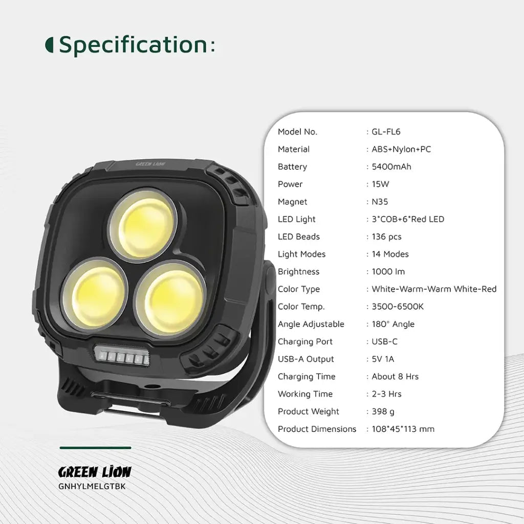 1000lm Hyper Lume Working Light Portable LED Green Lion - Black - Saif Al Najmi KwLED LightGreen LionSaif Al Najmi Kw1000lm Hyper Lume Working Light Portable LED Green Lion - Black