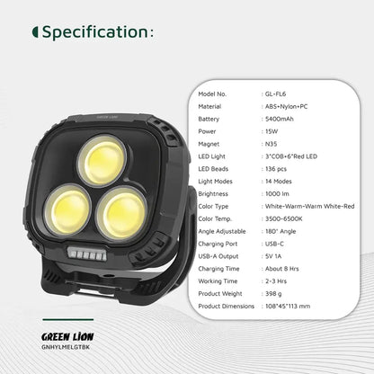 1000lm Hyper Lume Working Light Portable LED Green Lion - Black - Saif Al Najmi KwLED LightGreen LionSaif Al Najmi Kw1000lm Hyper Lume Working Light Portable LED Green Lion - Black