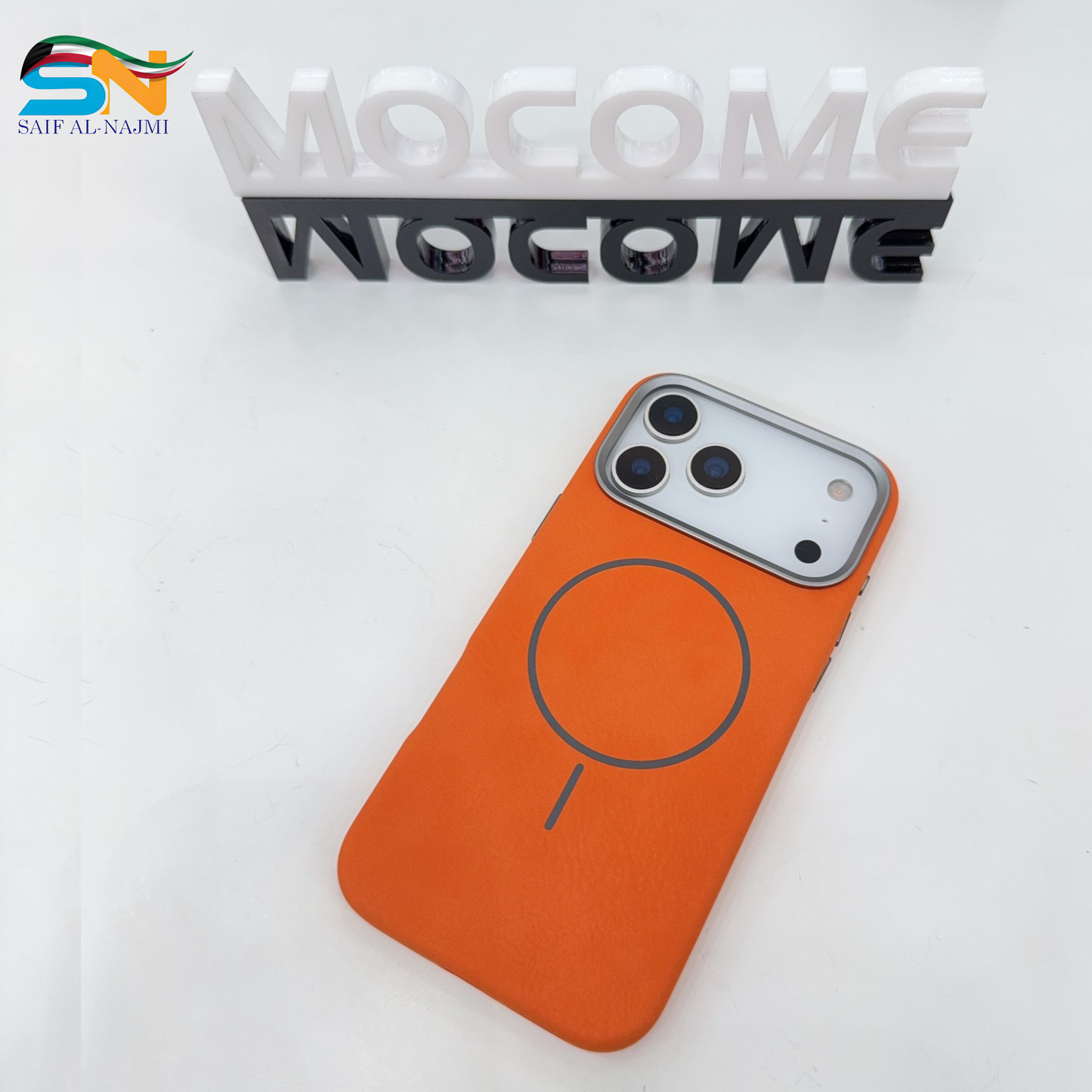 MOCOME MagSafe iPhone 17 Pro / 17 Pro Max Leather Case – Magnetic Ring (Orange)