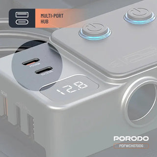 120W Car Charger Porodo Triple - Port Lighter Socket Fast Charging - Dark Gray - Saif Al Najmi KwCar ChargersPorodoSaif Al Najmi Kw120W Car Charger Porodo Triple - Port Lighter Socket Fast Charging - Dark Gray