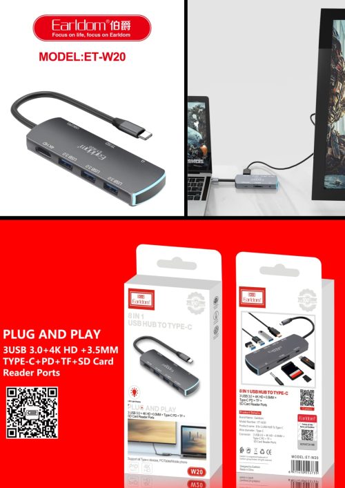 Earldom® 8 in 1 USB C Multi-Function Adapter W20 - Saif Al Najmi Kw