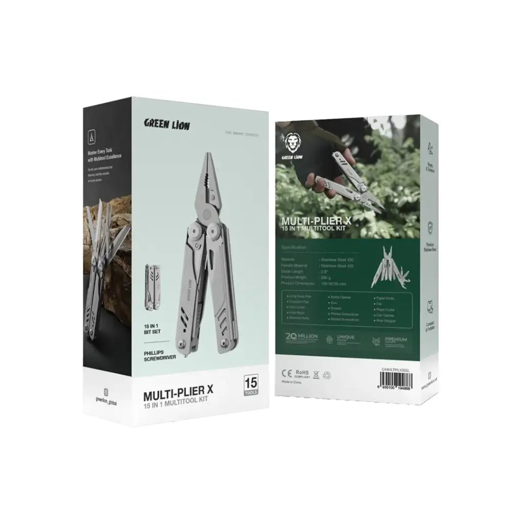 15 - in - 1 Multi Tool Kit Green Lion Multi - Plier X - Silver - Saif Al Najmi KwTOOLKITGreen LionSaif Al Najmi Kw15 - in - 1 Multi Tool Kit Green Lion Multi - Plier X - Silver