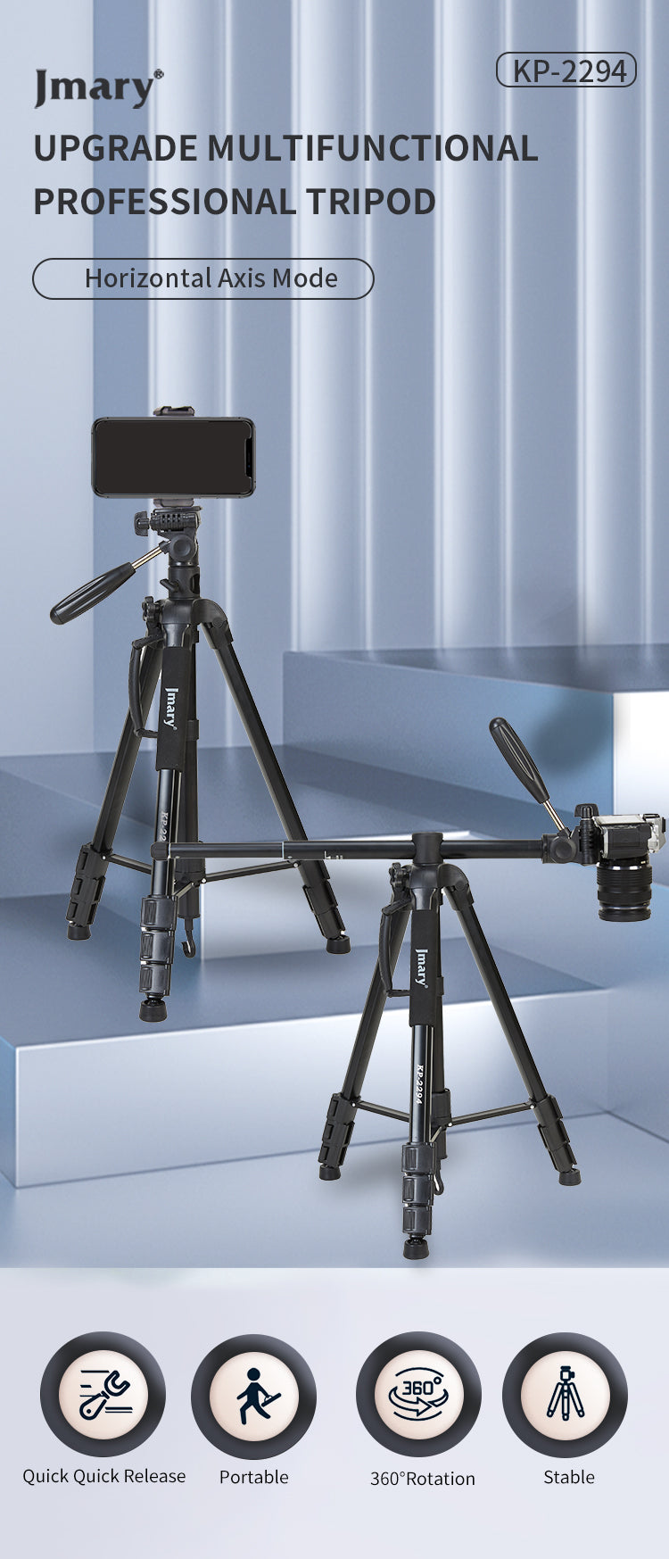 Jmary KP-2294 179cm Heavy Duty Aluminum Tripod Stand