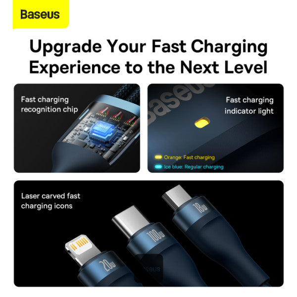 Baseus CASS03103 Flash Series II 100W Fast Charging Multi Cable 3 in 2 Cable 1.2M - Saif Al Najmi Kw
