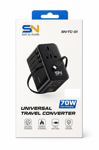 SN-TC-01 Universal Travel Converter – 70W Fast Charging Adapter by Saif Al Najmi