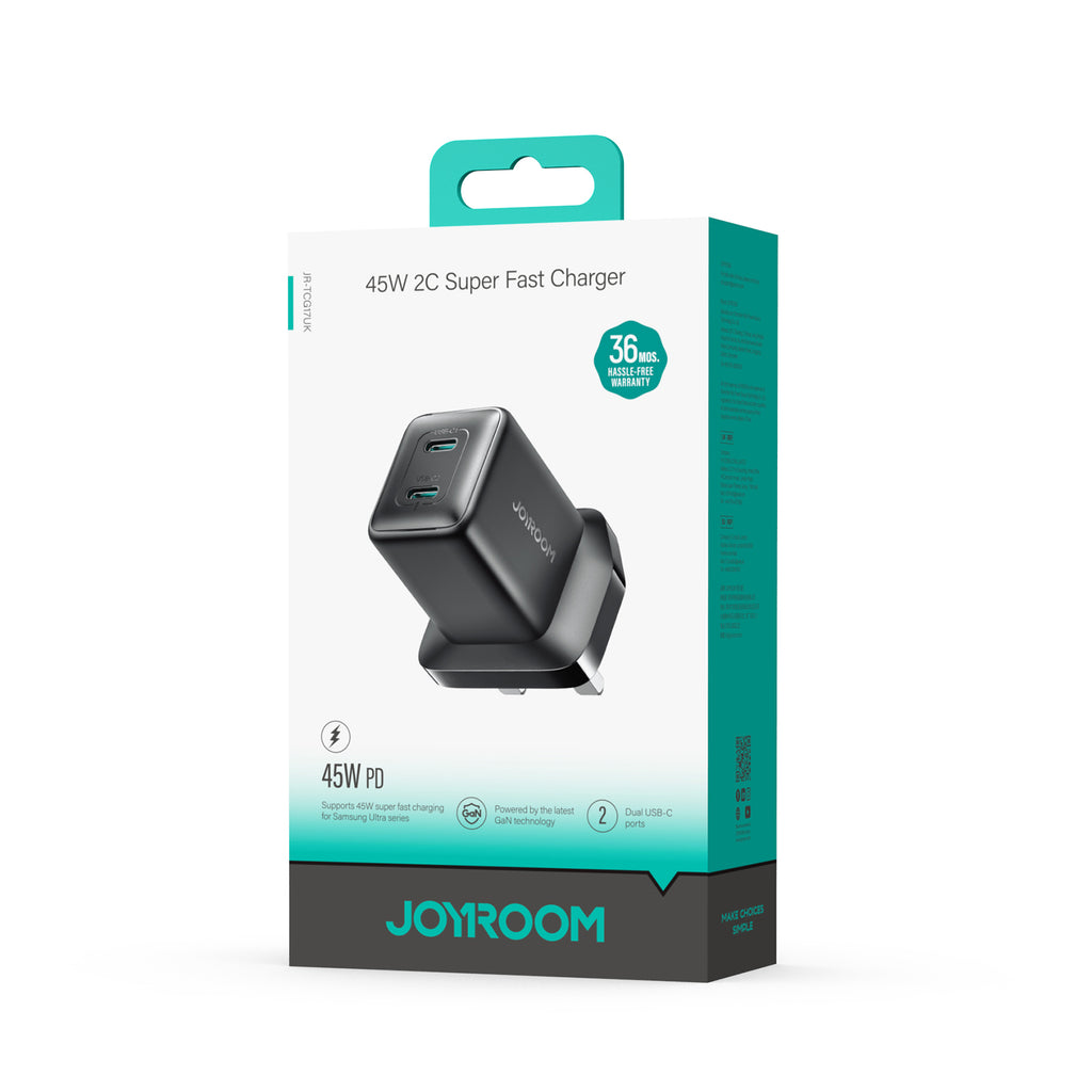 Joyroom JR-TCG17 45W Dual-Port USB-C PD Charger – EU/UK (Black)