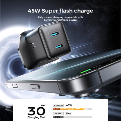 Joyroom JR-TCG17 45W Dual-Port USB-C PD Charger – EU/UK (Black)
