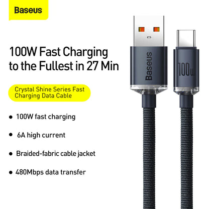 Baseus Crystal Shine Series cable USB cable for fast charging and data transfer USB Type A - USB Type C 100W 2m black (CAJY000501) - Saif Al Najmi Kw