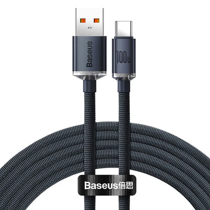 Baseus Crystal Shine Series cable USB cable for fast charging and data transfer USB Type A - USB Type C 100W 2m black (CAJY000501) - Saif Al Najmi Kw