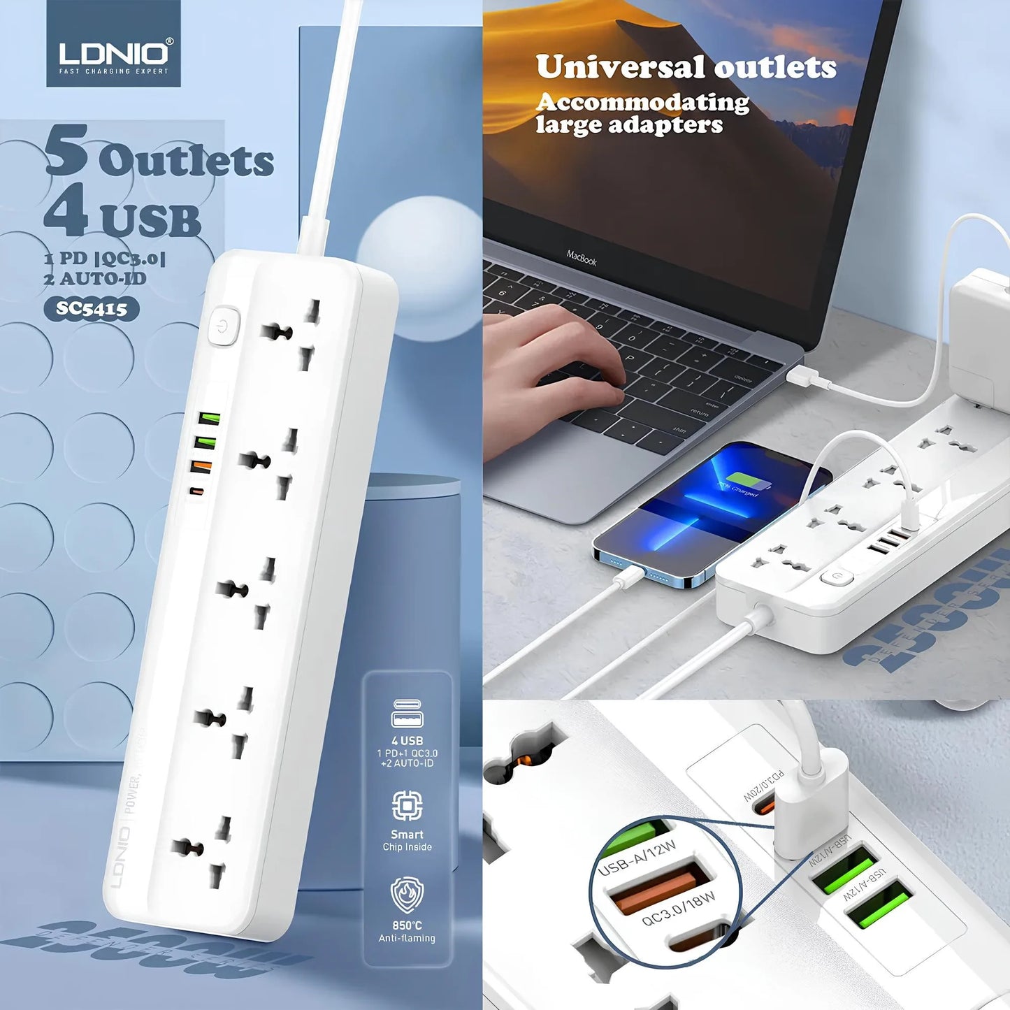 LDNIO SC5415 Universal Power Socket UK & EU Plug