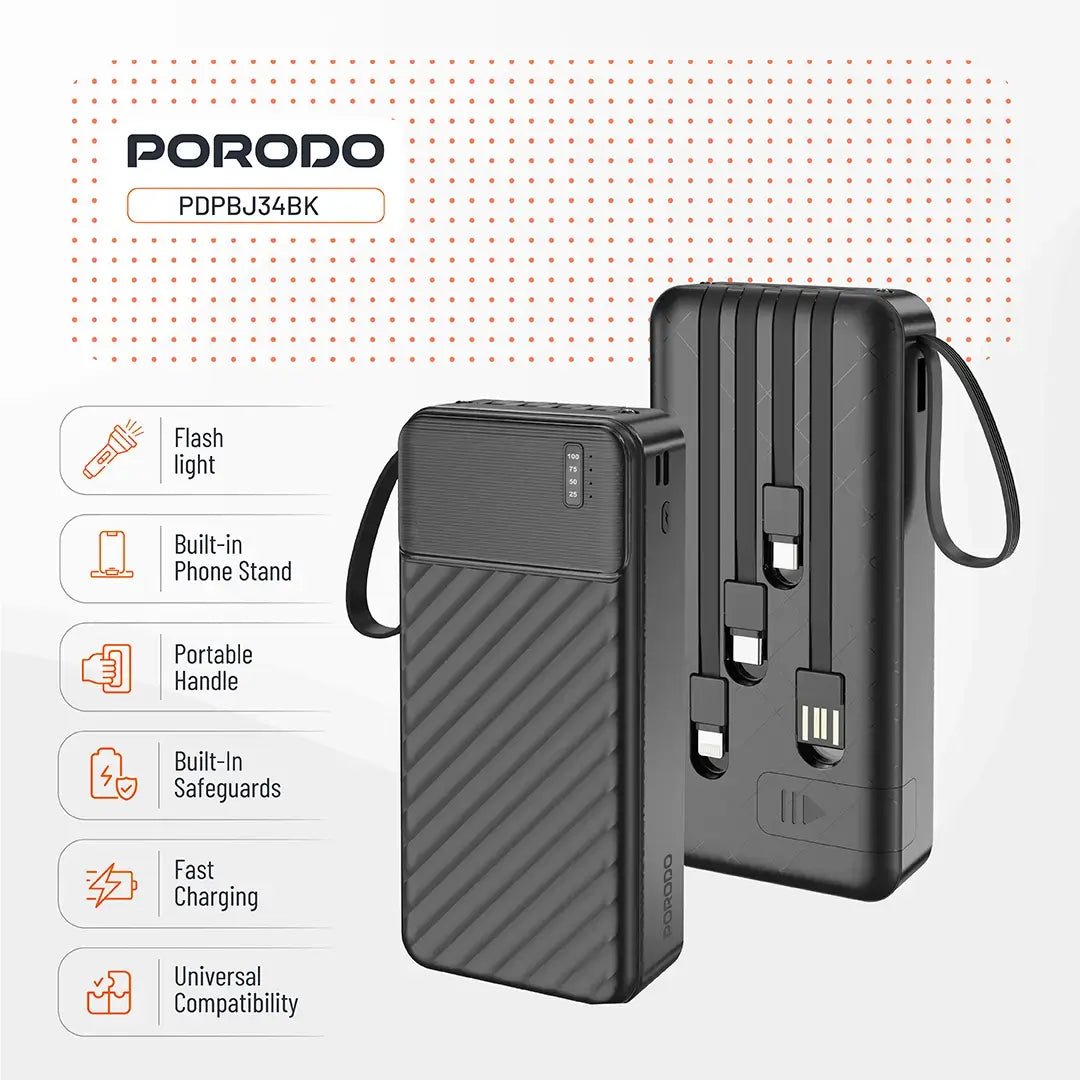 20,000mAh Power Bank Porodo Piano Built - in Cables Fast Charging - Black - Saif Al Najmi KwPower BanksPorodoSaif Al Najmi Kw20,000mAh Power Bank Porodo Piano Built - in Cables Fast Charging - Black