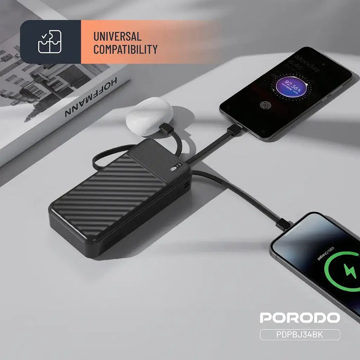 20,000mAh Power Bank Porodo Piano Built - in Cables Fast Charging - Black - Saif Al Najmi KwPower BanksPorodoSaif Al Najmi Kw20,000mAh Power Bank Porodo Piano Built - in Cables Fast Charging - Black