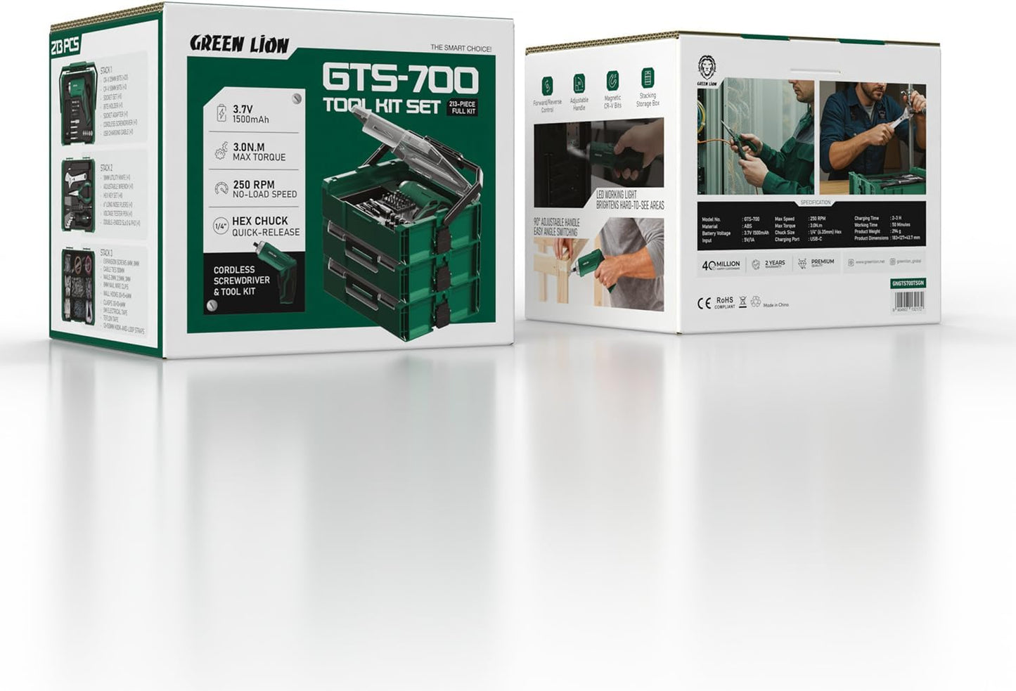 213 - Piece Tool Kit Set Green Lion GTS - 700 Cordless Screwdriver 1500mAh - Black - Saif Al Najmi KwTOOLKITGreen LionSaif Al Najmi Kw213 - Piece Tool Kit Set Green Lion GTS - 700 Cordless Screwdriver 1500mAh - Black