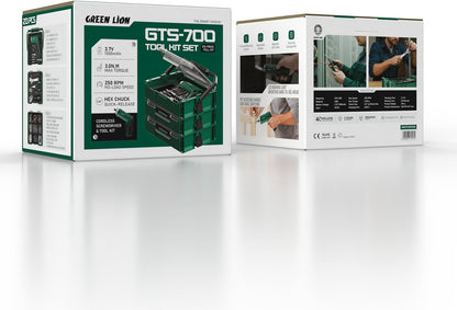 213 - Piece Tool Kit Set Green Lion GTS - 700 Cordless Screwdriver 1500mAh - Black - Saif Al Najmi KwTOOLKITGreen LionSaif Al Najmi Kw213 - Piece Tool Kit Set Green Lion GTS - 700 Cordless Screwdriver 1500mAh - Black