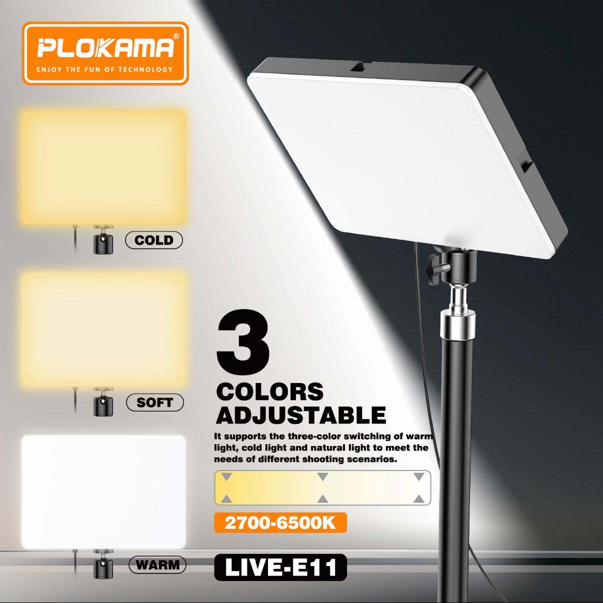 PLOKAMA LIVE-E11 10W LED Panel Light 2700-6500K Studio Light