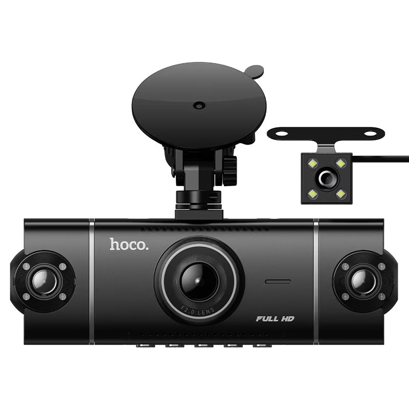 Premium 4-Way Dash Camera with 3" IPS HD Display, Dual 360° Rotatable Cabin & Rear Cameras with Wi-Fi App (DV17)