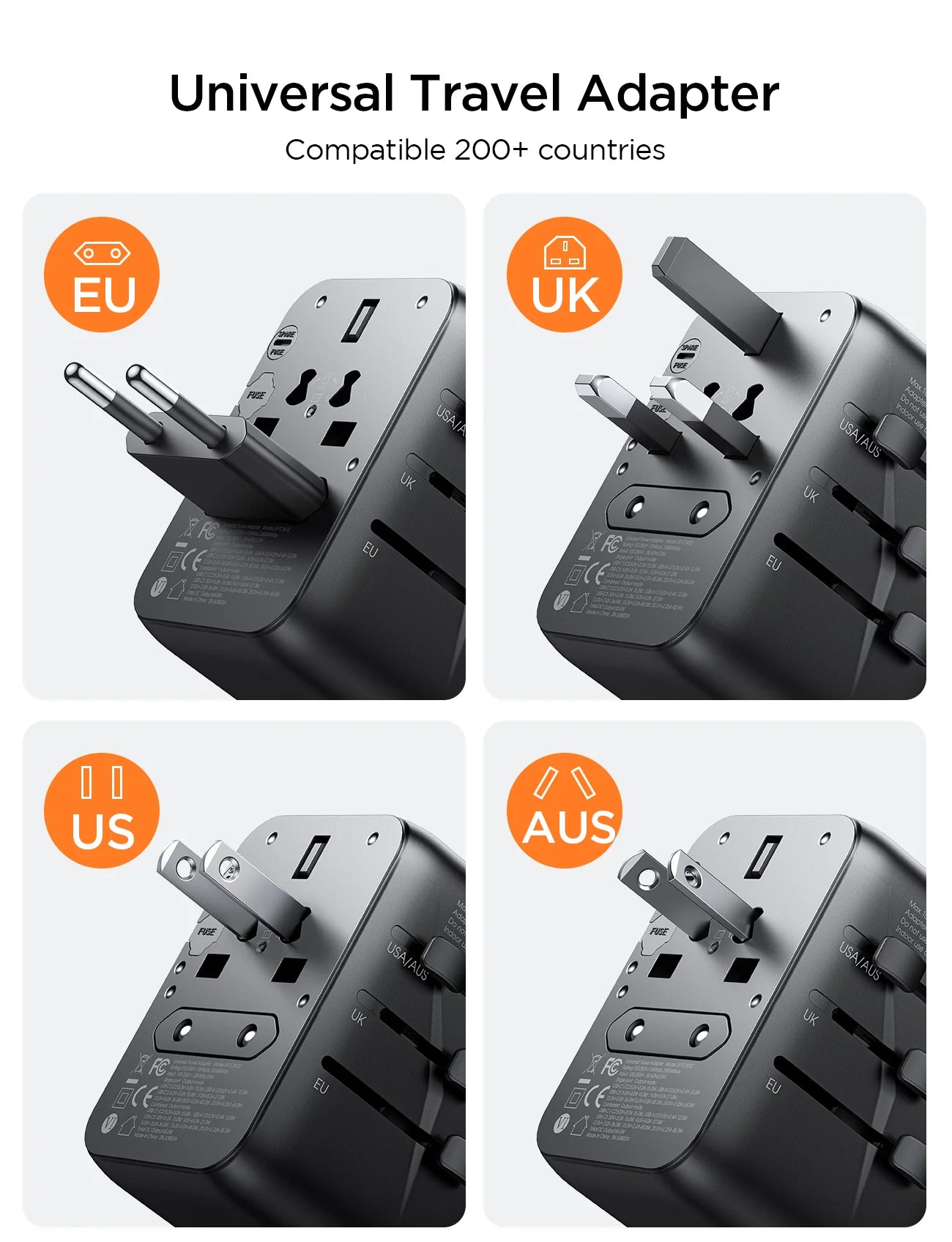 محول سفر عالمي Joyroom بقوة 17 واط مع منافذ USB - أسود (JR-TCW01) 
