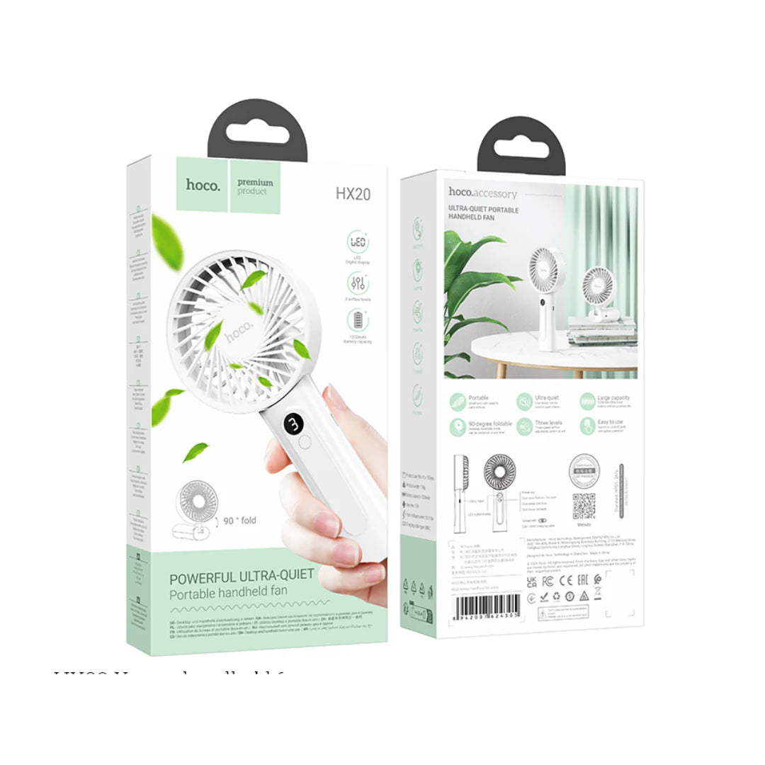 Hoco HX20 Mini Rechargeable Fan – 3-Speed Cool Wind | 1200mAh
