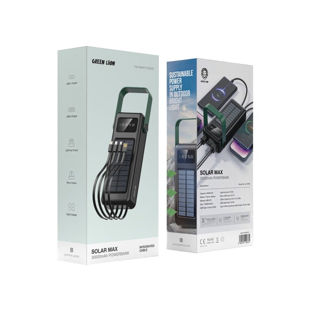 30,000mAh Power Bank Green Lion Solar Max Portable Charger - Black - Saif Al Najmi KwPower BanksGreen LionSaif Al Najmi Kw30,000mAh Power Bank Green Lion Solar Max Portable Charger - Black