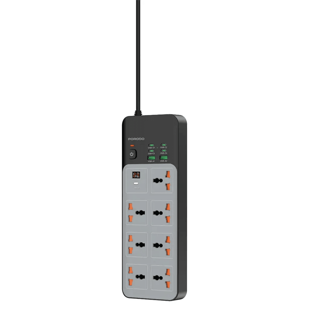 3000W Power Strip Porodo 7AC Universal 6 USB (4C+2A) Fast Charging - Gray - Saif Al Najmi KwExtension Power SocketPorodoSaif Al Najmi Kw3000W Power Strip Porodo 7AC Universal 6 USB (4C+2A) Fast Charging - Gray