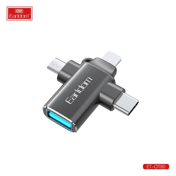Earldom® 3in1 Converter USB 3.0 OTG to microUSB / Lightning / USB-C- Black OT80 - Saif Al Najmi Kw