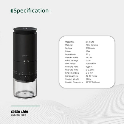 Green Lion Grind Pro Coffee Grinder — Rechargeable 12500 RPM