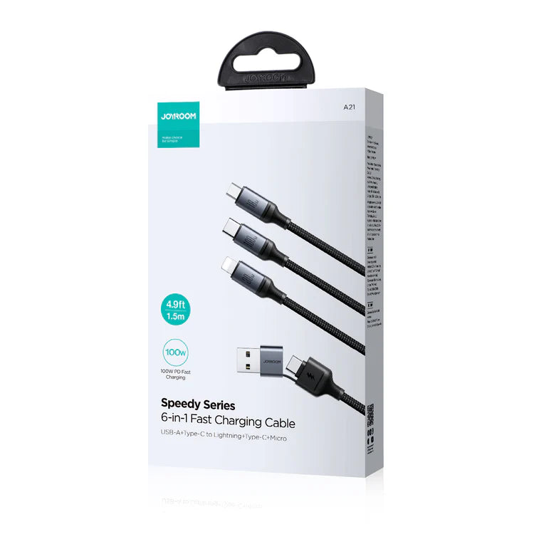 Joyroom 100W 6-in-1 Fast Charging Cable - Micro, Type-C, Lightning, Black - Saif Al Najmi Kw